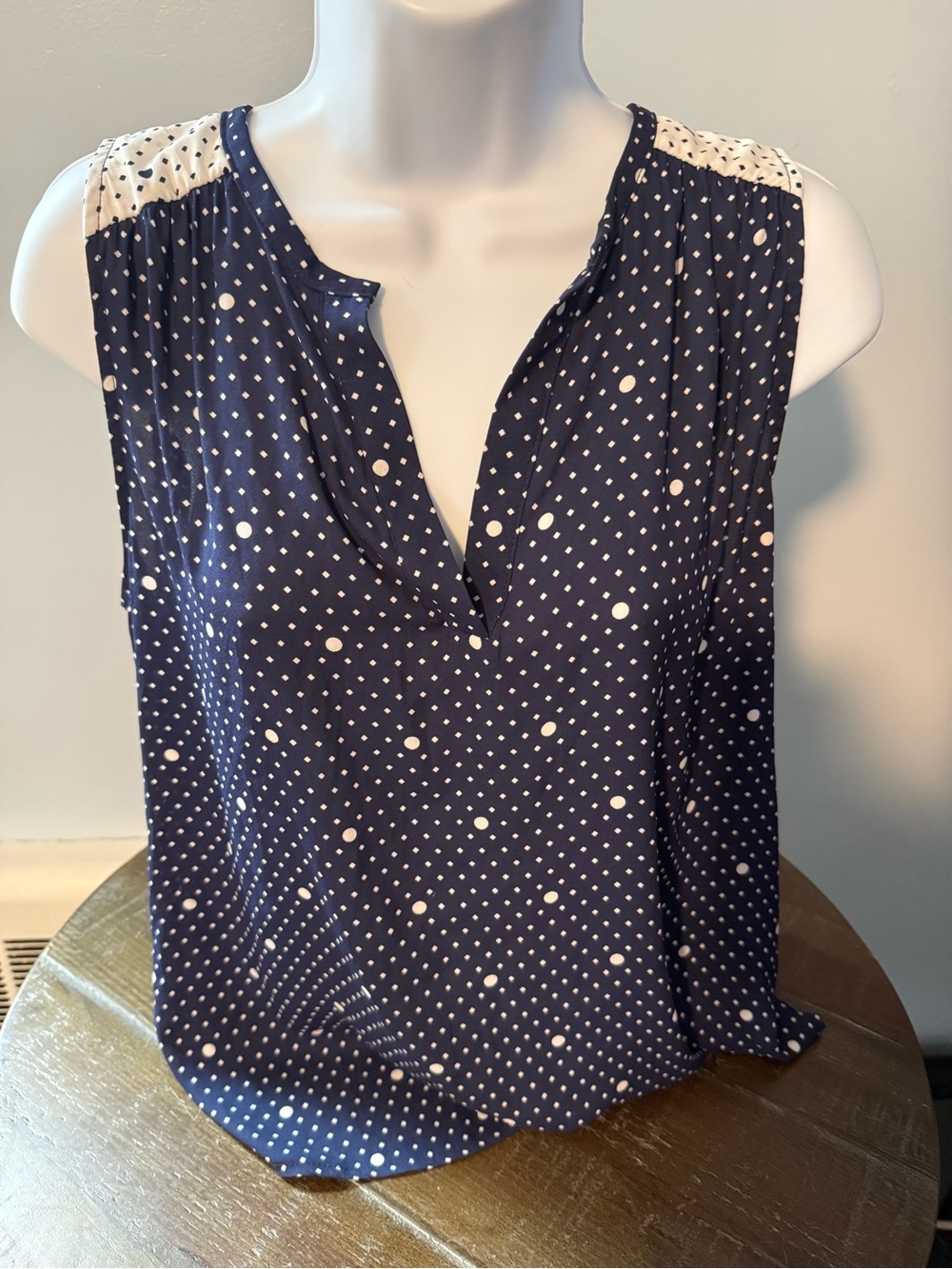 Sleeveless Navy Polka Dot Women's Top